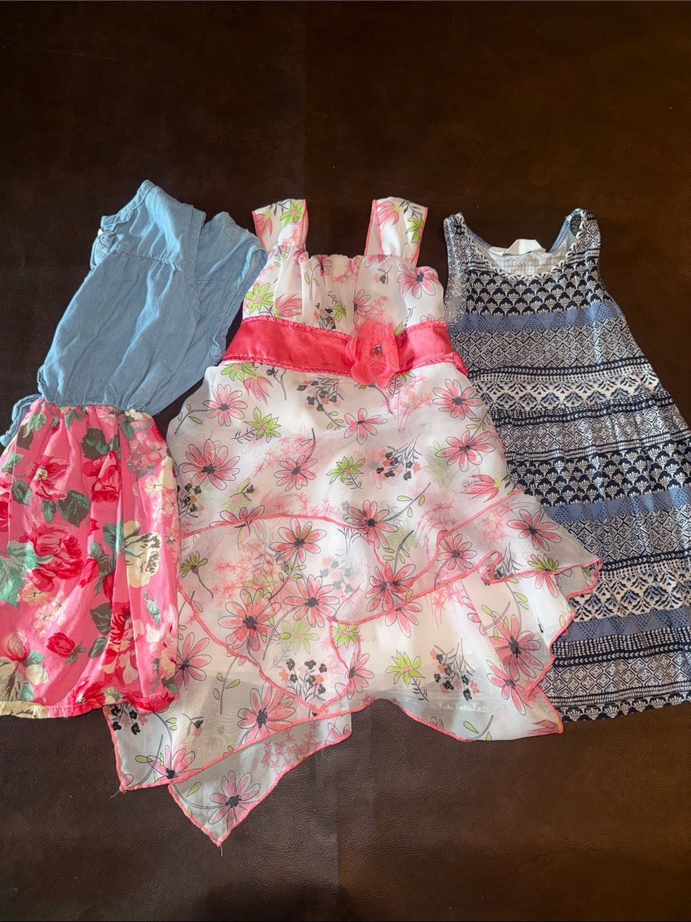 BUNDLE-3 pack of Girls Floral Overlay Dresses with Pink Sash - Brand Unspecified